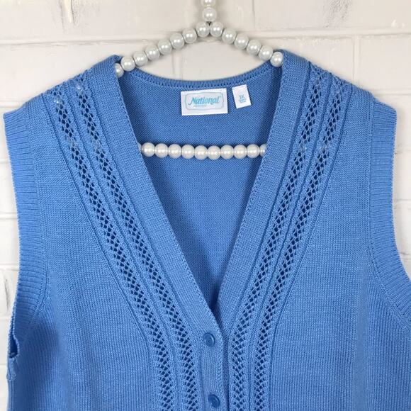 Vintage Blue Cardigan Knit Sweater Vest Trendy Y2K Retro Size 1X - Picture 2 of 7